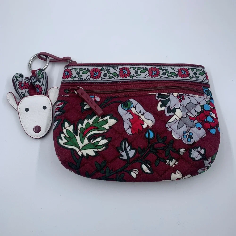 Vera Bradley Cosmetic Pouch Womens  Burgundy Excellent Vines Floral Reindeer